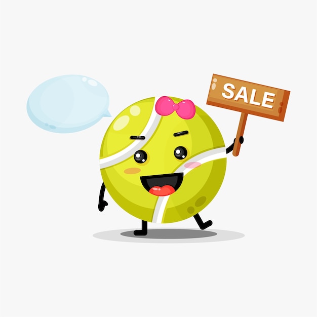 Cute tennis ball mascot with the sales sign