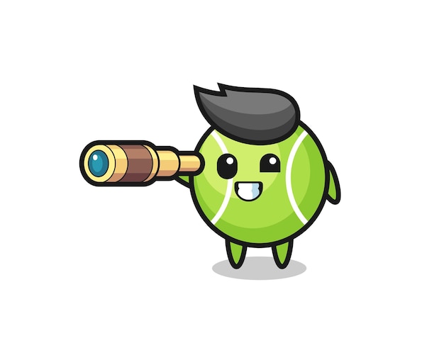 Cute tennis character is holding an old telescope , cute style design for t shirt, sticker, logo element