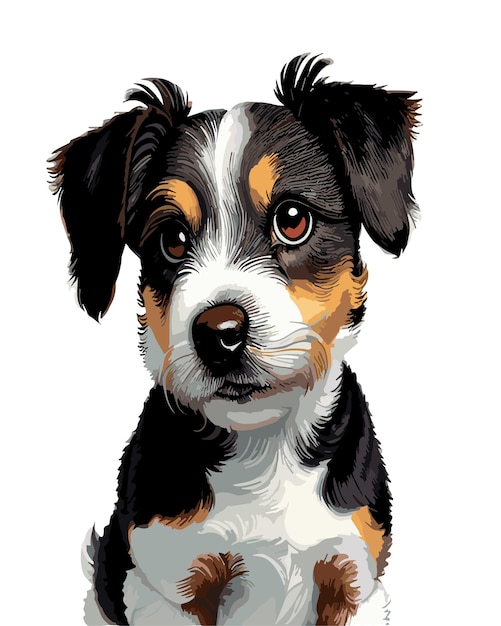 Cute terrier mix with brown and black spots Full body white background