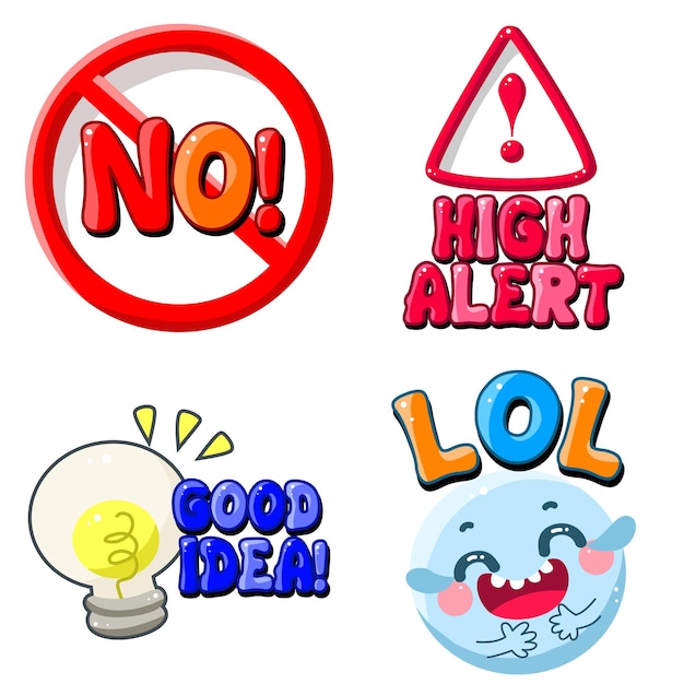 Vector cute text sticker message illsutration colorful positive quotes text cute sticker character text