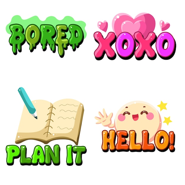 Cute text sticker message illsutration Colorful positive quotes text Cute sticker character text