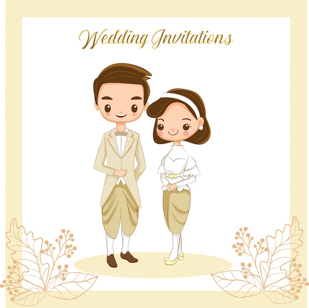 Симпатичные тайские жених и невеста на свадебные приглашения