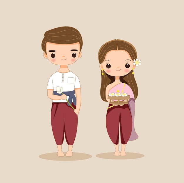 Vector cute thai couple cartoon character