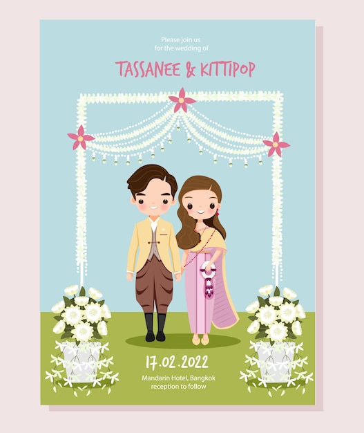 Cute thai couple for save the date,wedding invitation card template