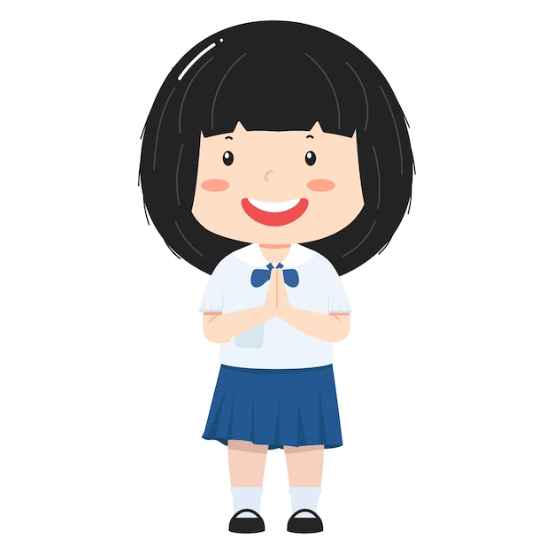 Cute thai student girl on white background