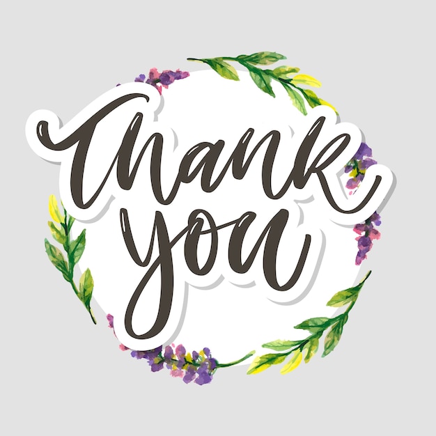 Cute thank you lettering with flowral wreath