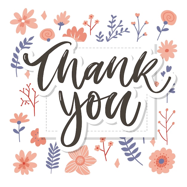 Cute thank you script card flowers letter text