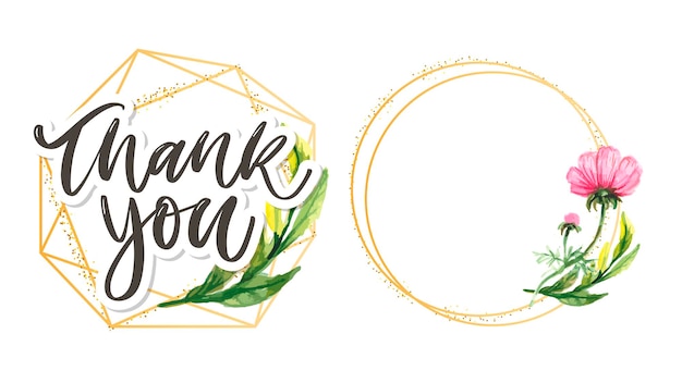 Vector cute thank you script card flowers letter text