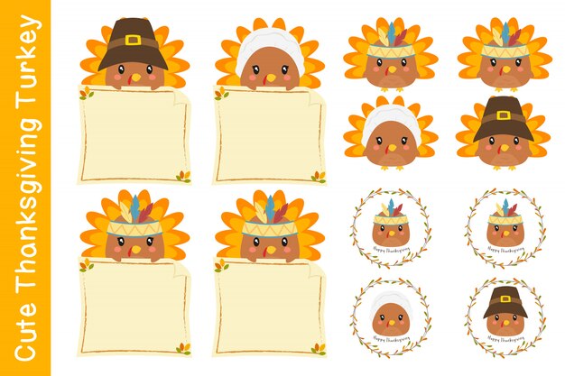 Cute thanksgiving characters and turkeys vector collection.