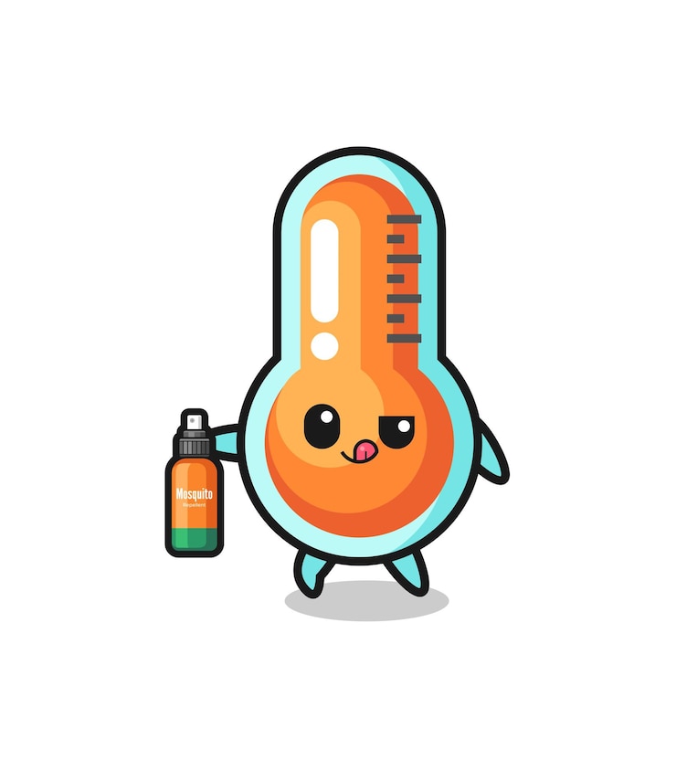 Vector cute thermometer holding mosquito repellent
