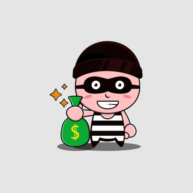 Cute thief cartoon character premium vector