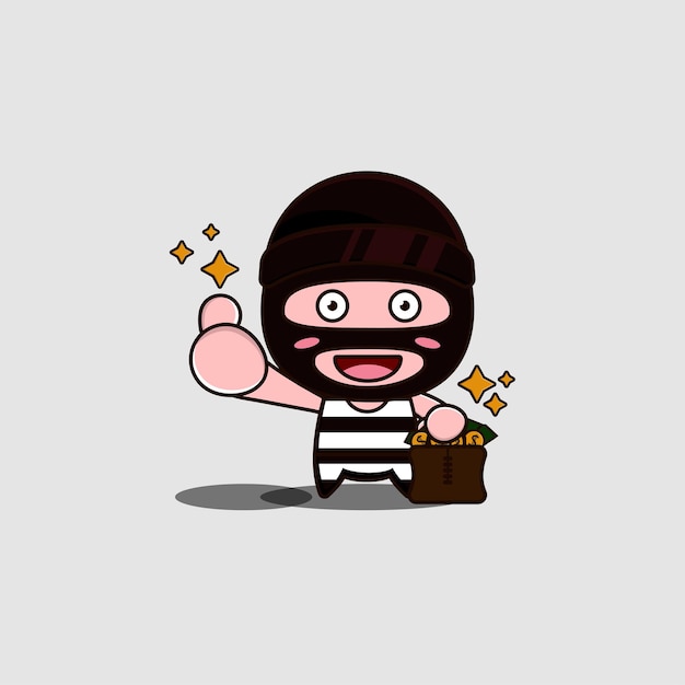 Cute Thief Cartoon Character Premium Vector