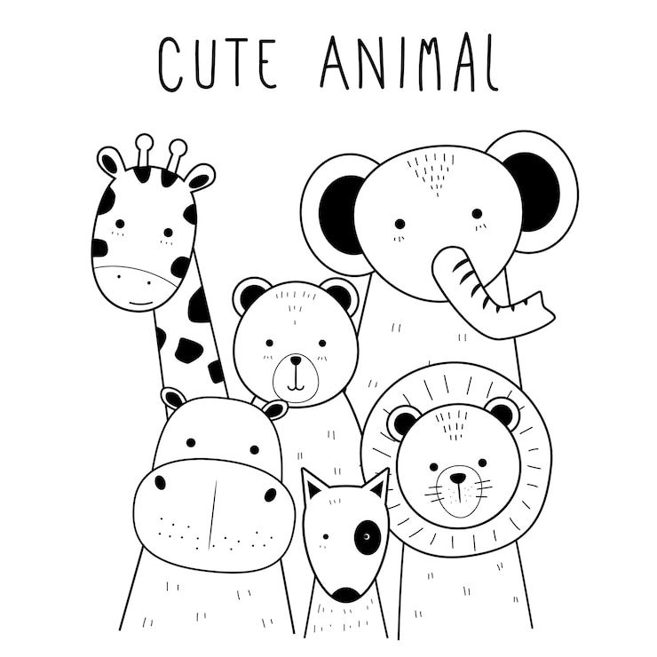 Vector cute thin line animal cartoon doodle