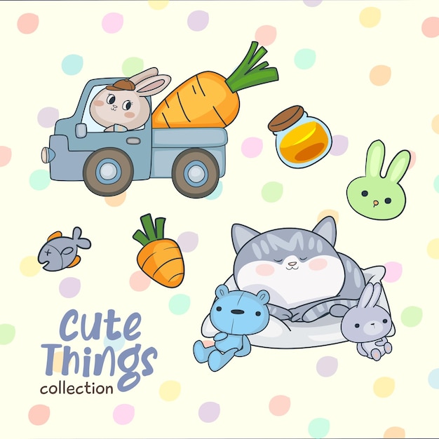 Cute things vector illustration collection