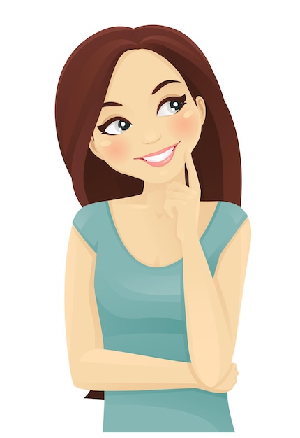 Vector cute thinking woman looking away isolated