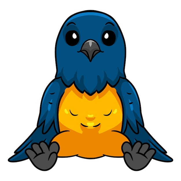 귀여운 thraupidae 검은색과 금색 tanager 새 만화