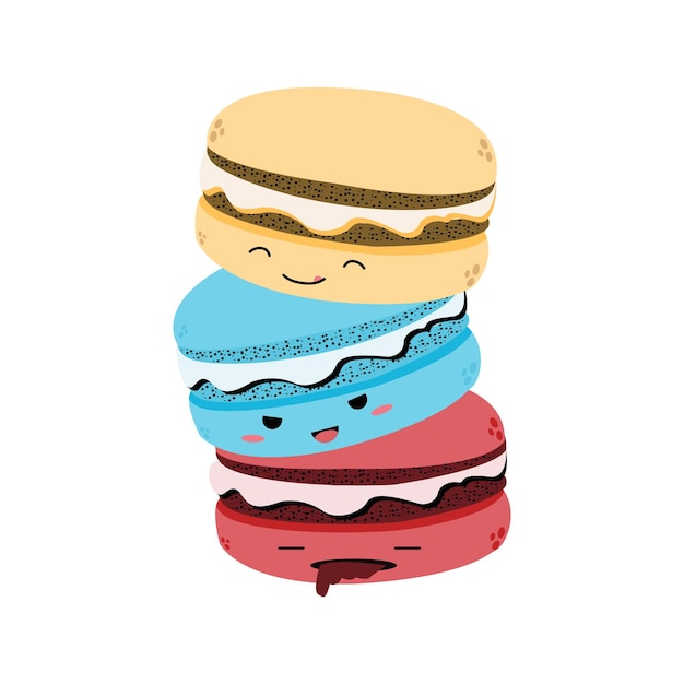 Cute three colorful macarons cartoon