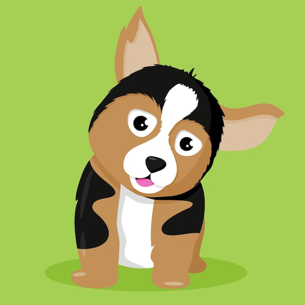 Vector cute three colors dog illustration on green background