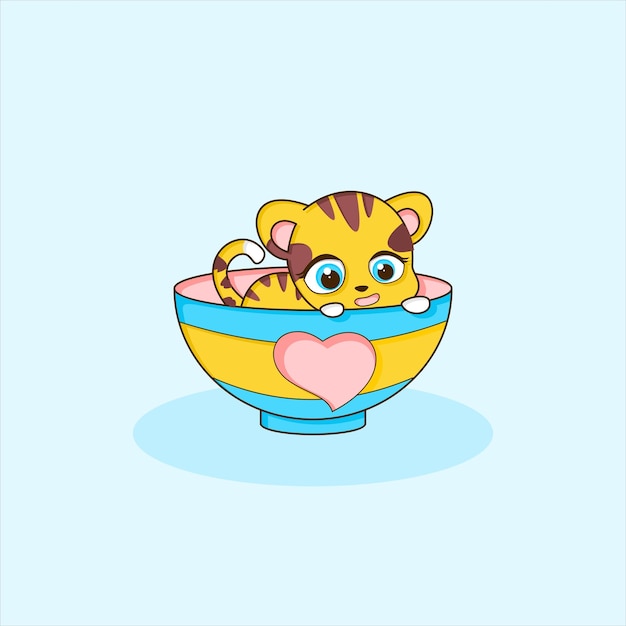 Cute tiger in bowl