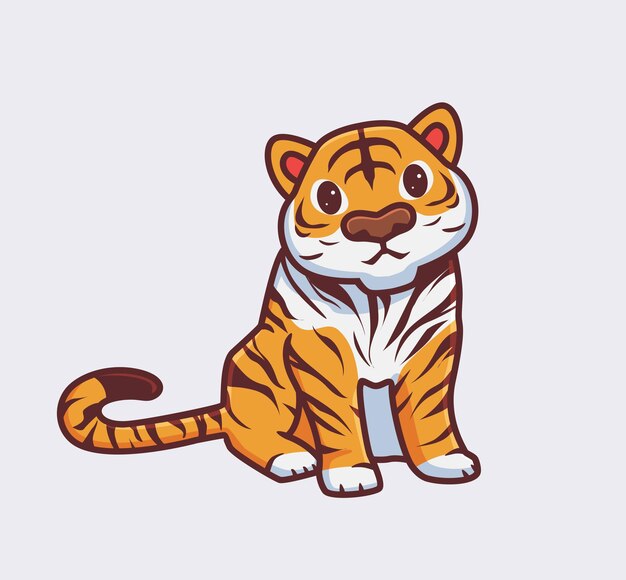 Cute tiger calm isolated cartoon animal nature illustration Flat Style sticker Icon Design