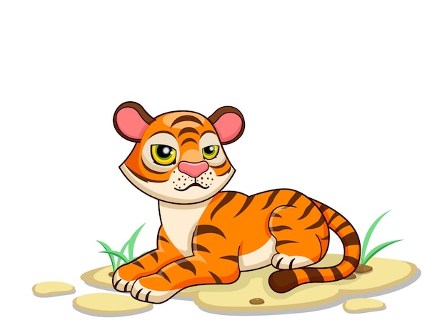 Cute Tiger Cartoon Characters on white background. Kid, baby vector art illustration with funny animal