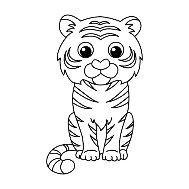 Cute tiger cartoon coloring page illustration vector For kids coloring book