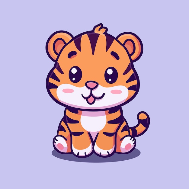 Vector cute tiger cartoon illustration flat vector art