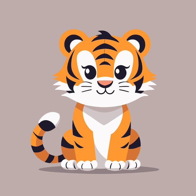 Il design vettoriale dell'illustrazione del cartone animato della tigre carino