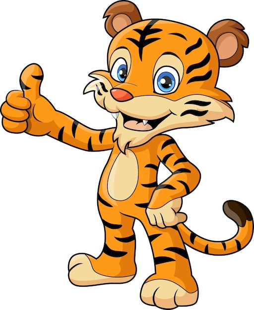 Cute tiger cartoon posing giving thumbs up