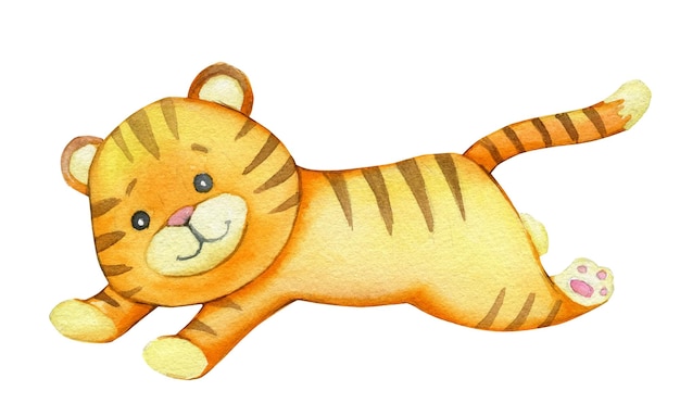 Cute tiger in cartoon style A watercolor animal on an isolated background