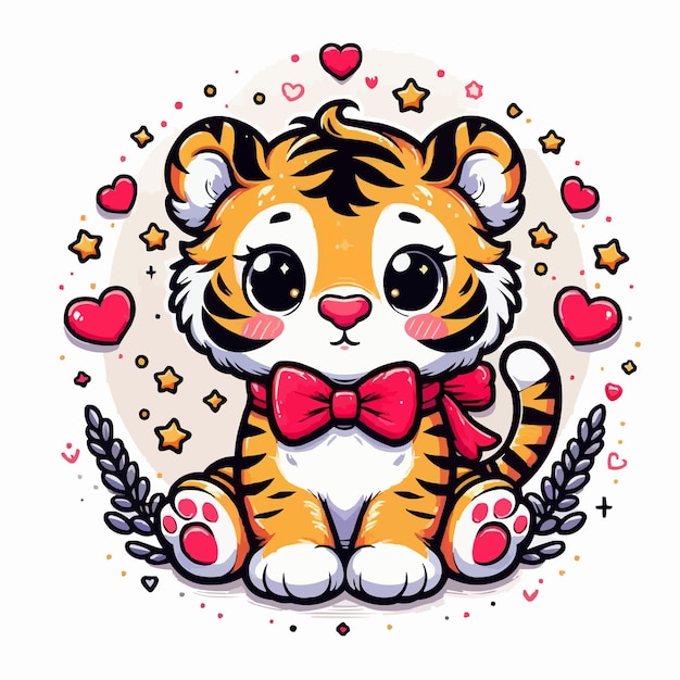 Vector di cartoni animati di tigre carino su sfondo bianco