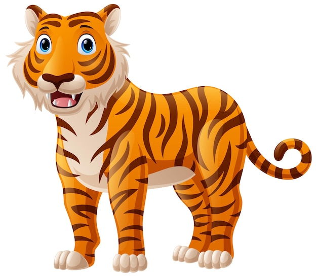 Simpatico cartone animato tigre su sfondo bianco