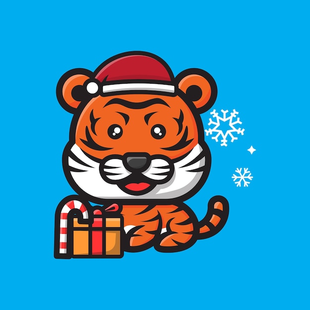 Cute tiger celebrating christmas