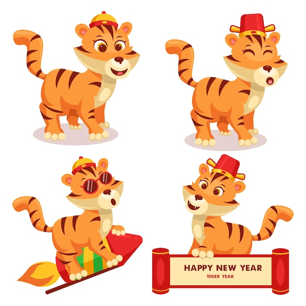 Vector cute tiger celebration chinese new year cartoon design vector illustration