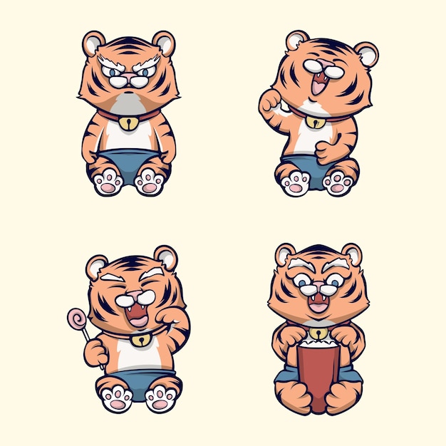 Cute tiger character vector set