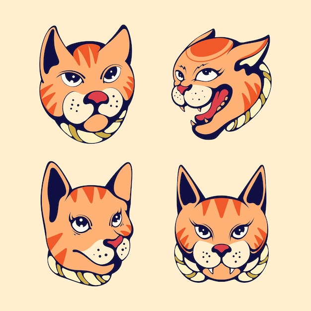 Cute tiger character vector set