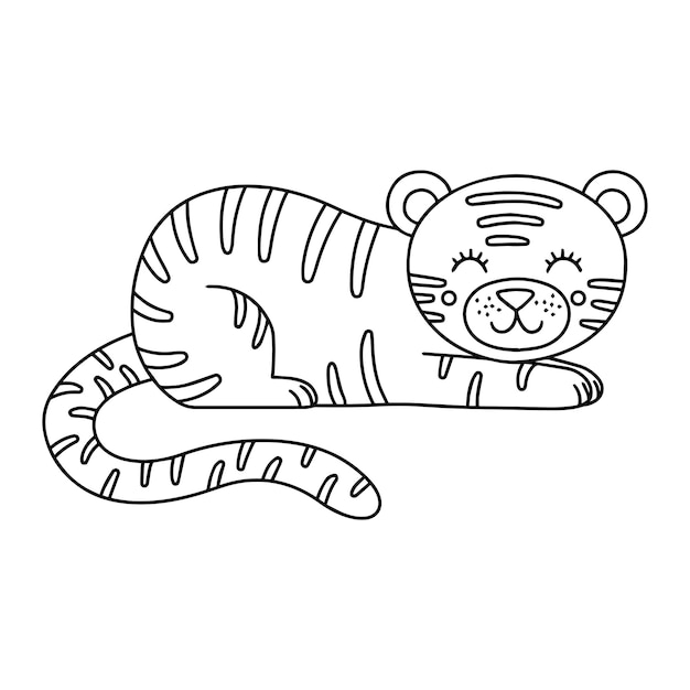 Вектор Красивая страница книжки для раскрашивания тигра для детей