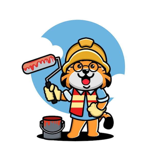 Cute tiger construction worker cartoon