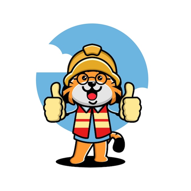 Cute tiger construction worker cartoon