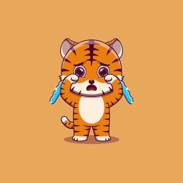 Vector cute tiger crying with tears