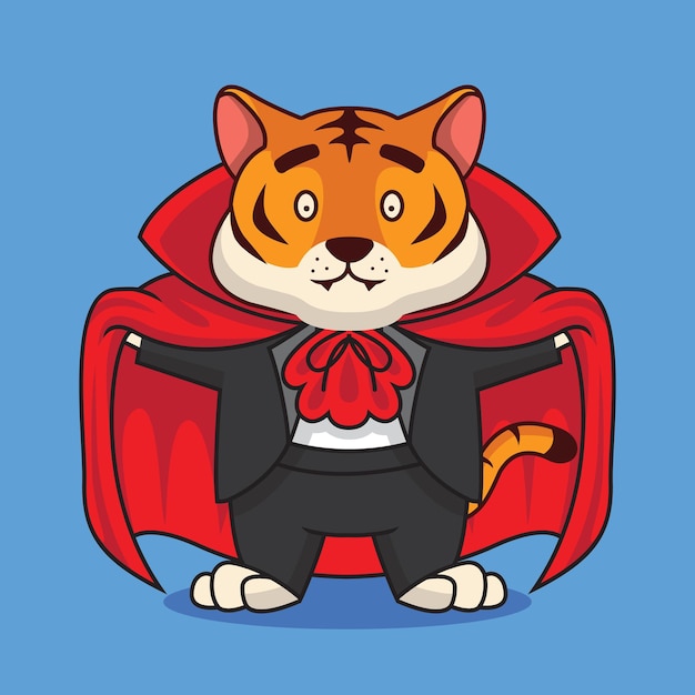 Illustrazione di cartone animato carino tigre dracula costume