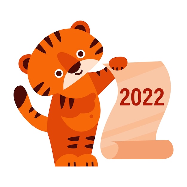 Vector cute tiger happy new year 2022 vector illustration in cartoon style