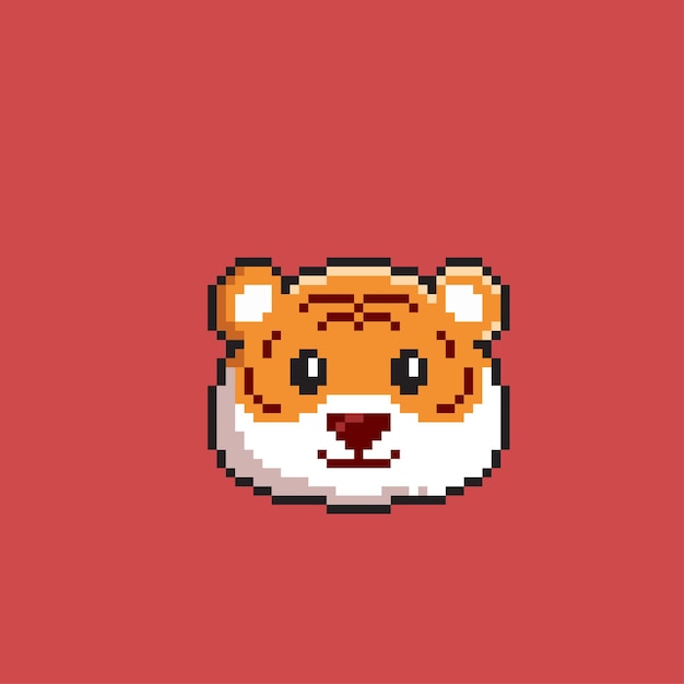 cute tiger head in pixel art style