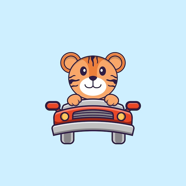 Cute tiger is driving. animal cartoon concept isolated.