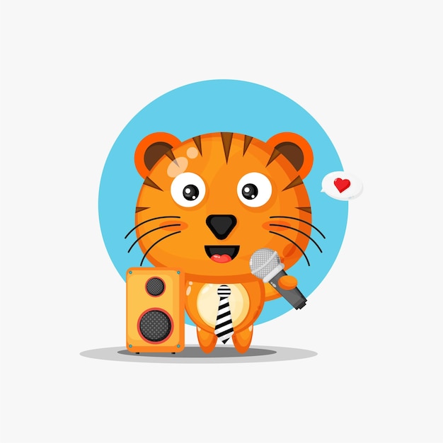 The cute tiger is singing