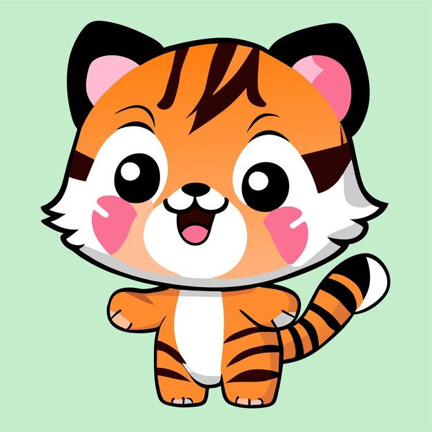 Vettore illustrazione isolata concetto sveglio dell'icona dell'autoadesivo del fumetto disegnato a mano della mascotte di kawaii della tigre sveglia