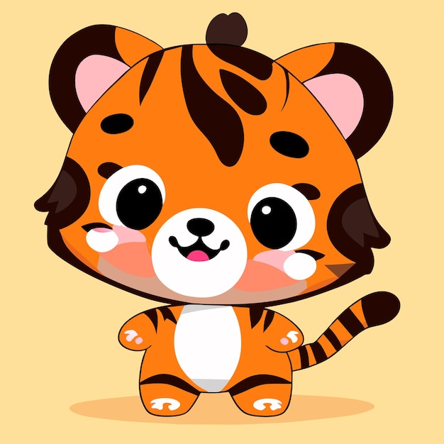 Cute tiger kawaii mascot hand drawn cartoon sticker icon concept isolated illustration