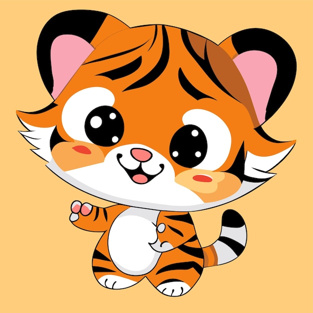 Cute tiger kawaii mascot hand drawn cartoon sticker icon concept isolated illustration