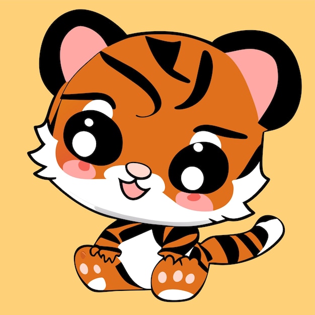 Cute tiger kawaii mascot hand drawn cartoon sticker icon concept isolated illustration