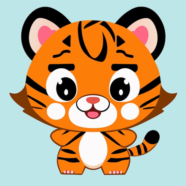 Cute tiger kawaii mascot hand drawn cartoon sticker icon concept isolated illustration